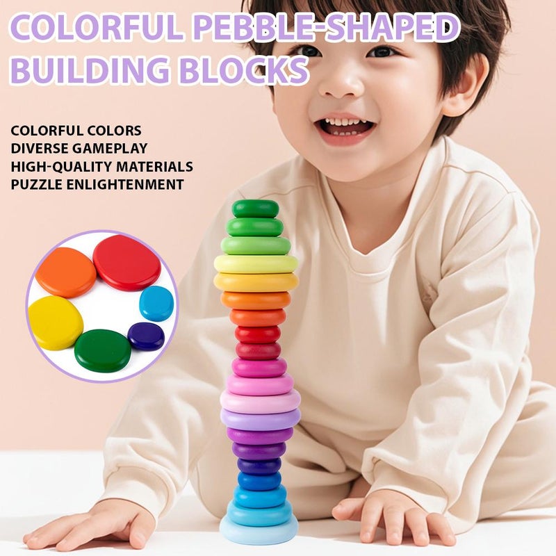 20 Pcs Wooden Stacking Blocks,Sensory Toddler Sorting Stacking Rocks Stones Learning Toys, Building Blocks Game for Kids 3-6 Years Boy and Girl Birthday Gifts for Boys Girls Age 3+ (Colorful) - Image 5